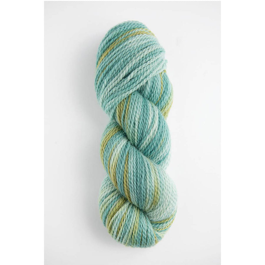 A skein of Amano Riti Table Land in variegated minty blues and sea foam greens