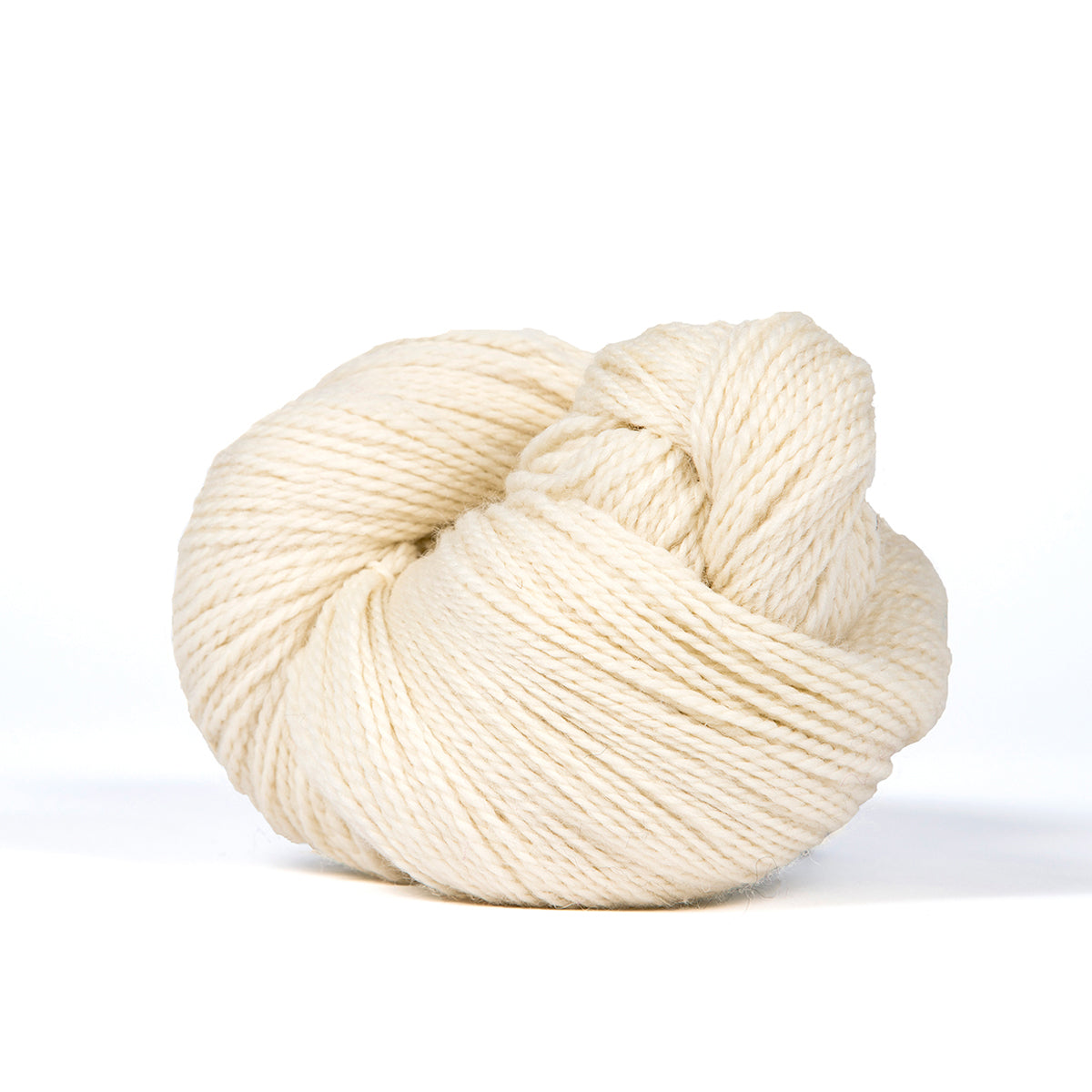 A skein of Kelbourne Woolens Scout Natural 105, an undyed off-white