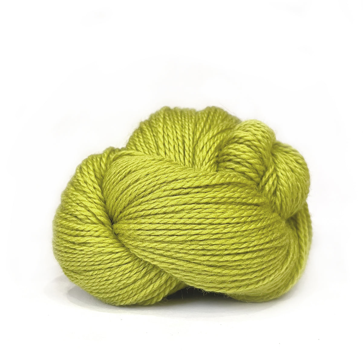 A skein of Kelbourne Woolens Scout Chartreuse 355