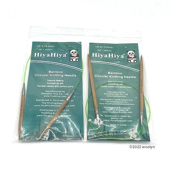 Hiya Hiya 60 inch Bamboo Circular Needles in a variety of sizes.