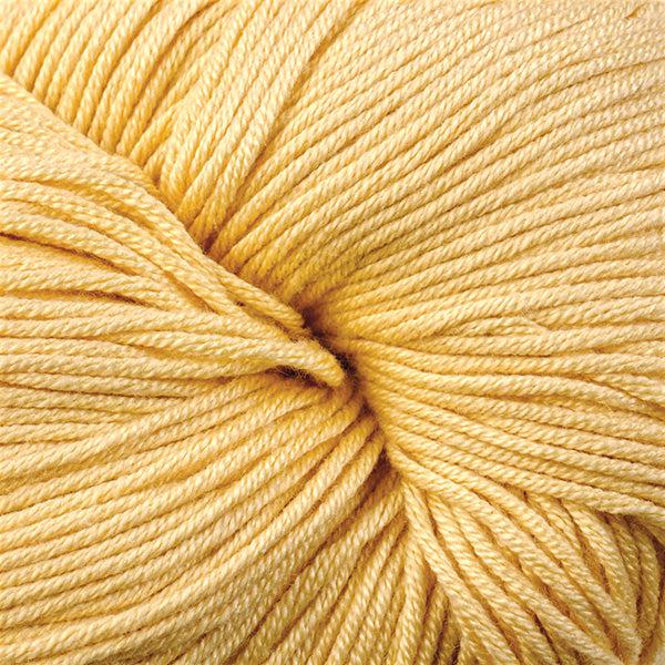 Detail of Berroco Modern Cotton in Del 6627, a bright light yellow.