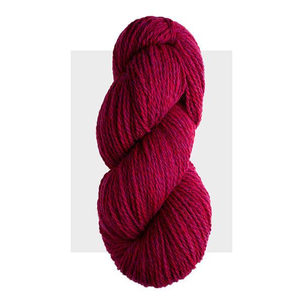 Skein of Harrisville Highland Chianti, a dark rosy red.