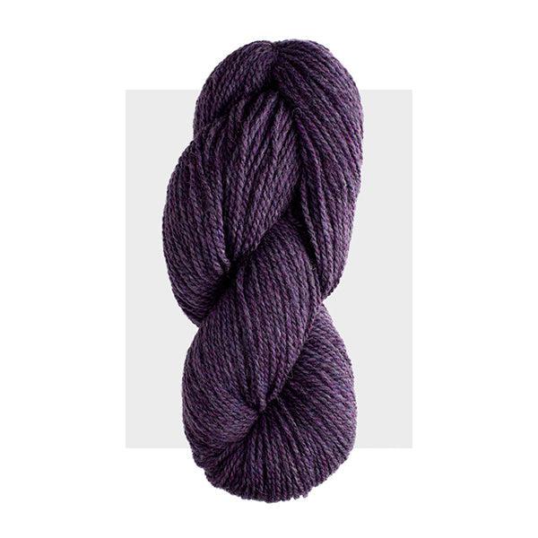 Skein of Harrisville Highland Delphinium, a dark blue purple heathered with slightly lighter purple.