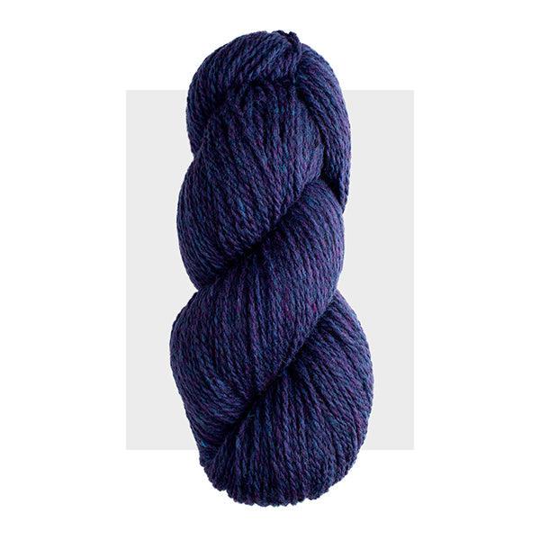 Skein of Harrisville Highland Hyacinth, a dark purply blue heathered with brighter pruple.