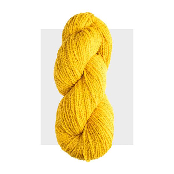 Skein of Harrisville Highland Marigold, a bright yellow. 