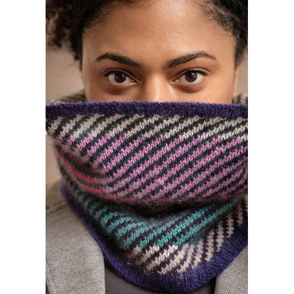 The Cashmere Carousel Cowl in Bridget&#39;s Delight from the Coloring Box Pattern booklet.